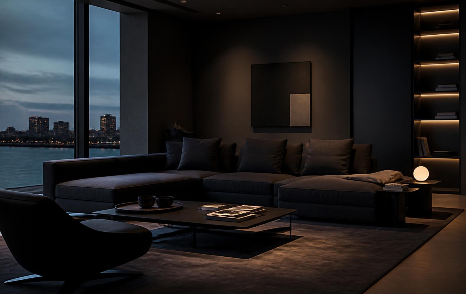 Immaculate modern interior at dusk